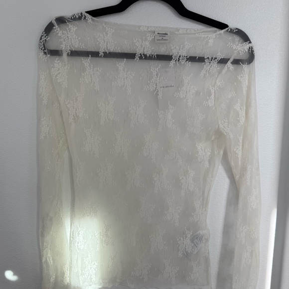 Abercrombie & Fitch Sheer Lace Long Sleeve Top – White - Picture 2 of 5